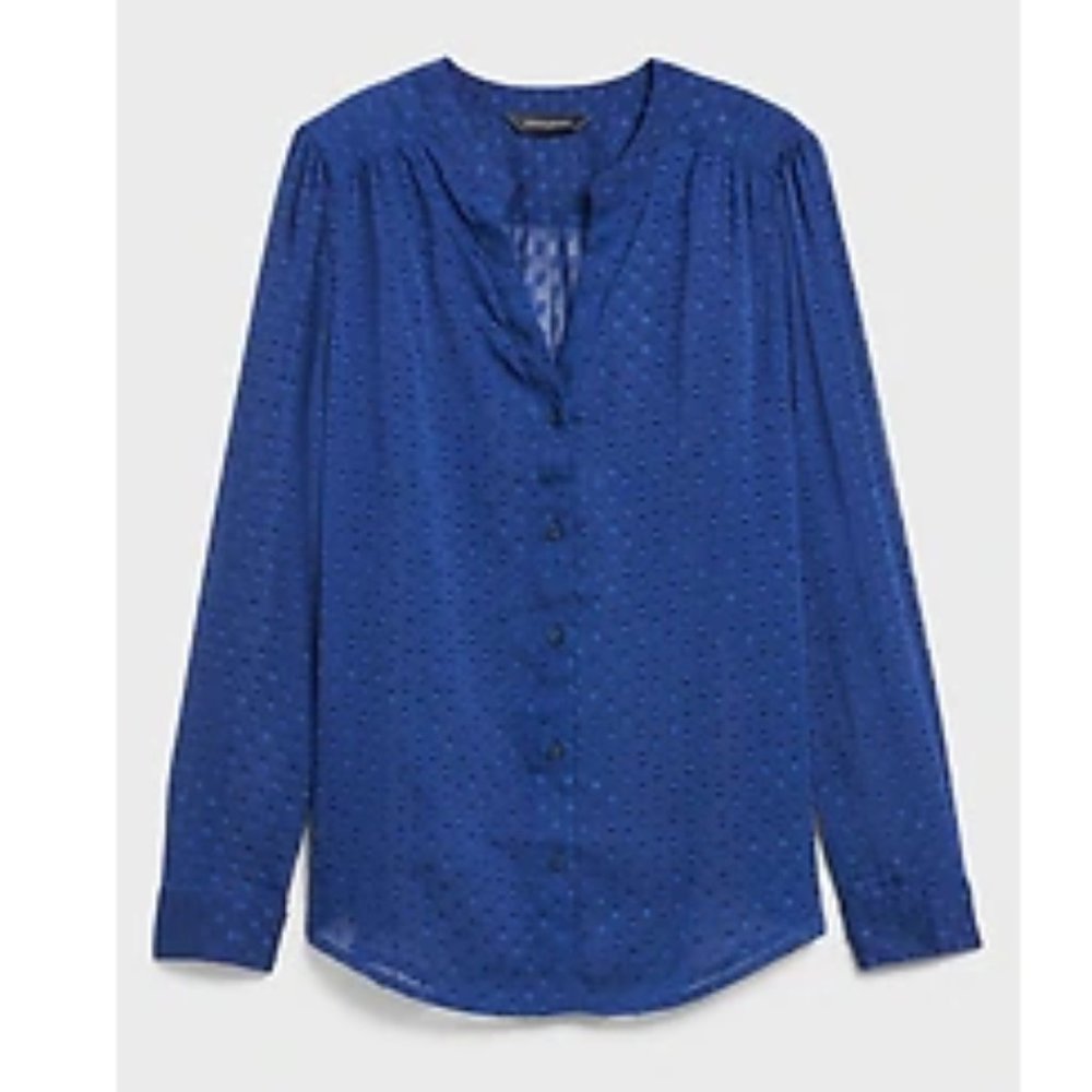 NWT Banana Republic Drapey Royal Blue Sheer Swiss Dot Blouse, XS